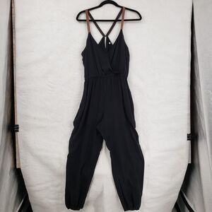 Twelfth Street Cynthia Vincent Jumpsuit Womens Medium Black Silk Leather Straps